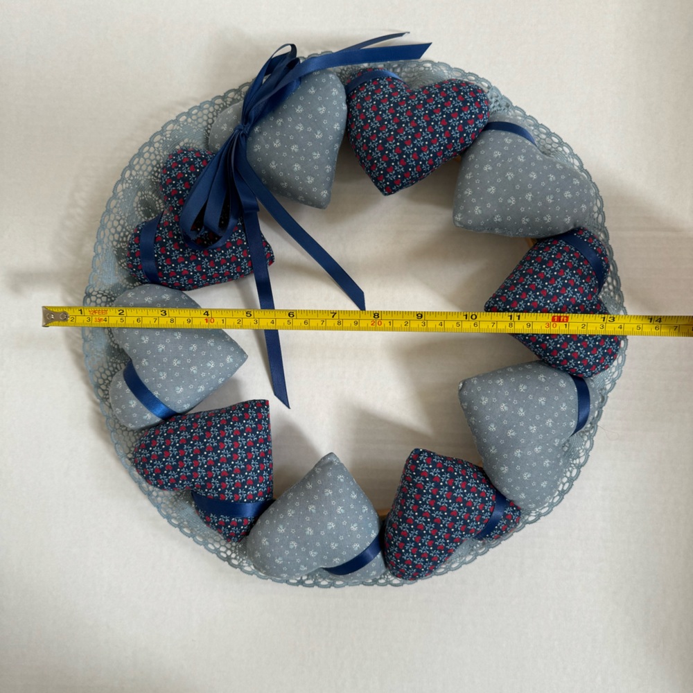 Vintage Heart Wreath country fabric lace & bow Handmade Cottagecore Farmcore - Picture 12 of 13